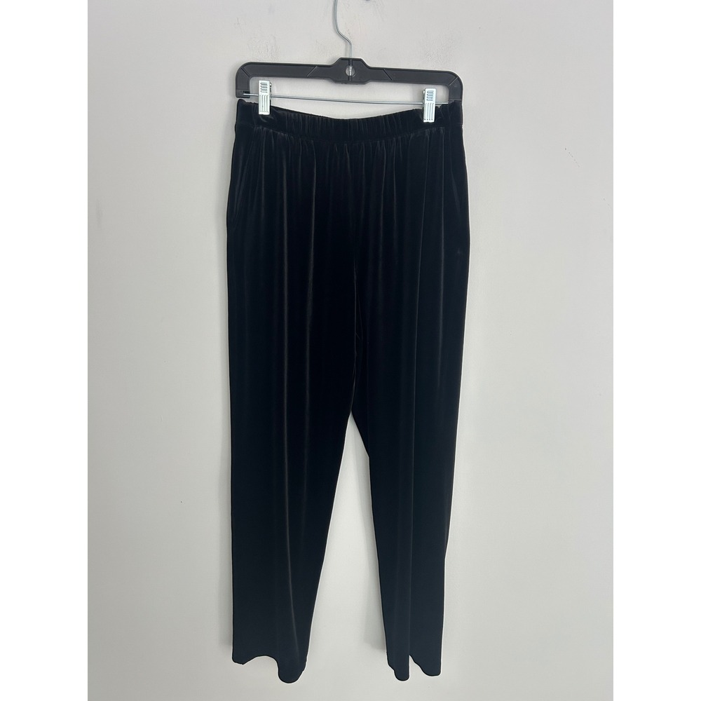 Lands End Womens Black Velvet Elastic Waist Pull On Pants Medium 10-12 Pocket